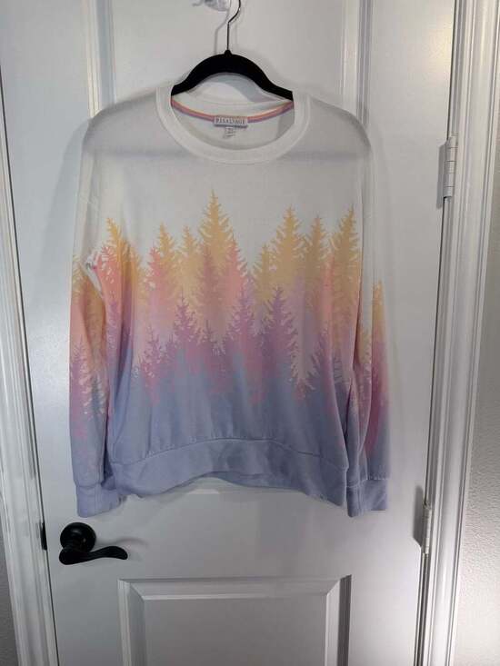 P.J. Salvage Tops - P.J. Salvage Mountain Love Sunset Forest Printed Long Sleeve Sweatshirt